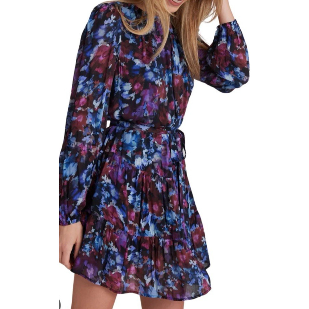 Bella Dahl Dress Large Mini Midnight Bloom Floral Print Long Sleeve Anthropologi